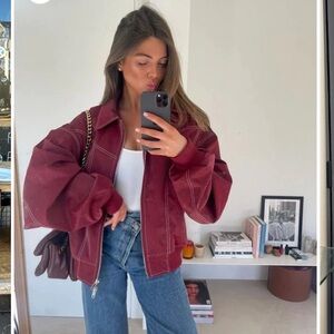 The Room Antwerp Oversized Contrast Stitch Jacket Red